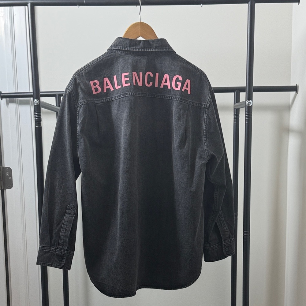 Balenciaga OVERSIZED Black Denim Jacket with Pink Back Logo